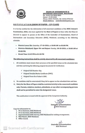 Show of paper 12th Class